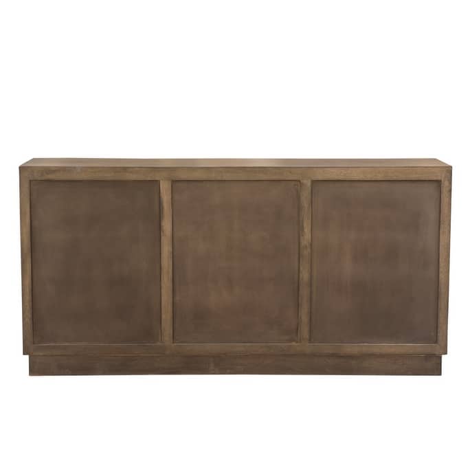 HomeRoots 78" Brown Solid Wood Carved Geometric Sideboard with Four Doors - 78.00 in. x 39.00 in. x 17.00 in.