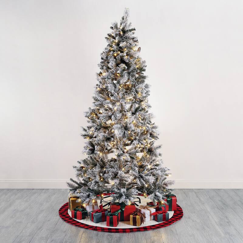 SAFAVIEH Starla 7.5 Ft, Green, Pre-Lit Artificial Christmas Tree with Pine Cones - 50" W x 50" D x 90" H - 50Wx50Dx90H