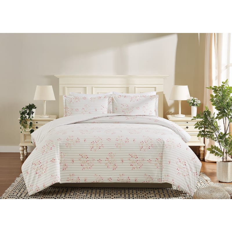 Cottage Classics Emma Floral Comforter Set - Twin - Twin XL - Pink/Grey