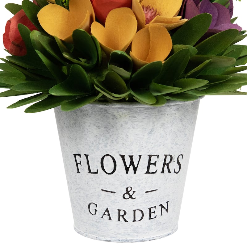 Wooden Artificial Spring Floral Arrangement "Flowers Garden" Pot 8"