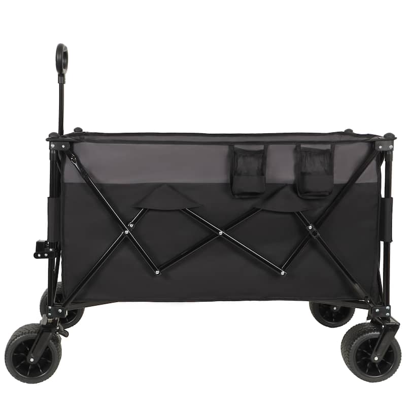 Extra Large 300l Tall Heavy-Duty Folding Wagon Cart With 480lbs Capacity-All-Terrain Wheels,Side Pockets,Brakes & Drink Holders