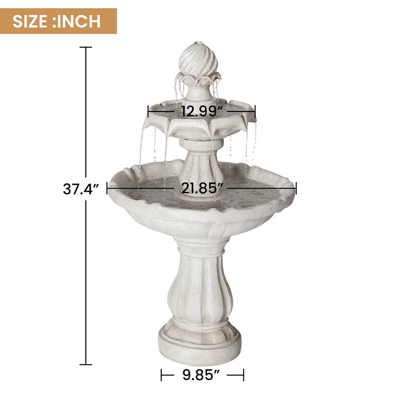 Christopher Knight Home - 2-Tier White 37.4"H Polyresin Outdoor Water Fountain with Recirculating Pump