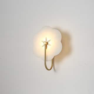 8.9" W Elegant Flower-Shaped Marble Integrated LED Vanity Wall Sconce with Brushed Gold Finish for Bathroom, Bedroom