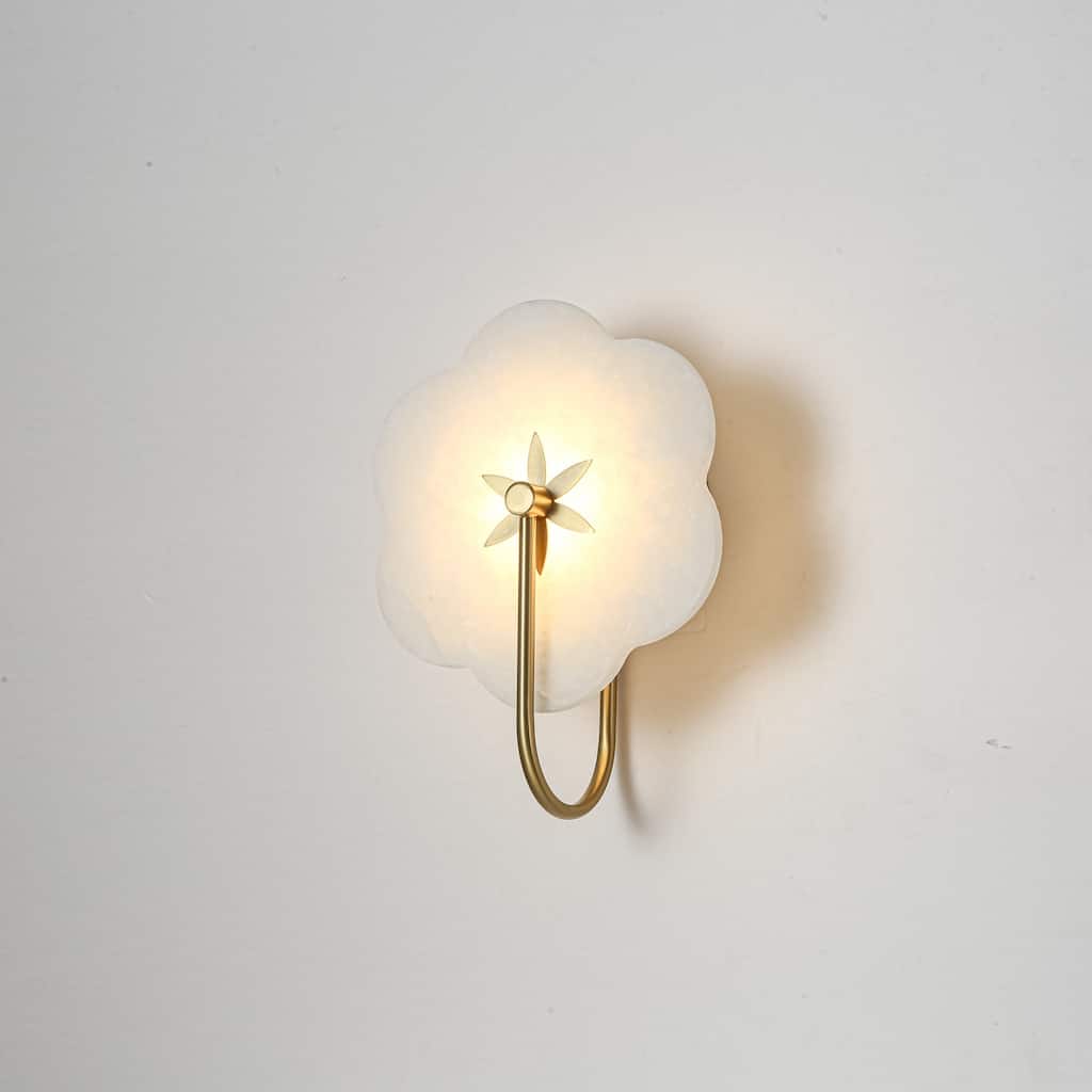 8.9" W Elegant Flower-Shaped Marble Integrated LED Vanity Wall Sconce with Brushed Gold Finish for Bathroom, Bedroom
