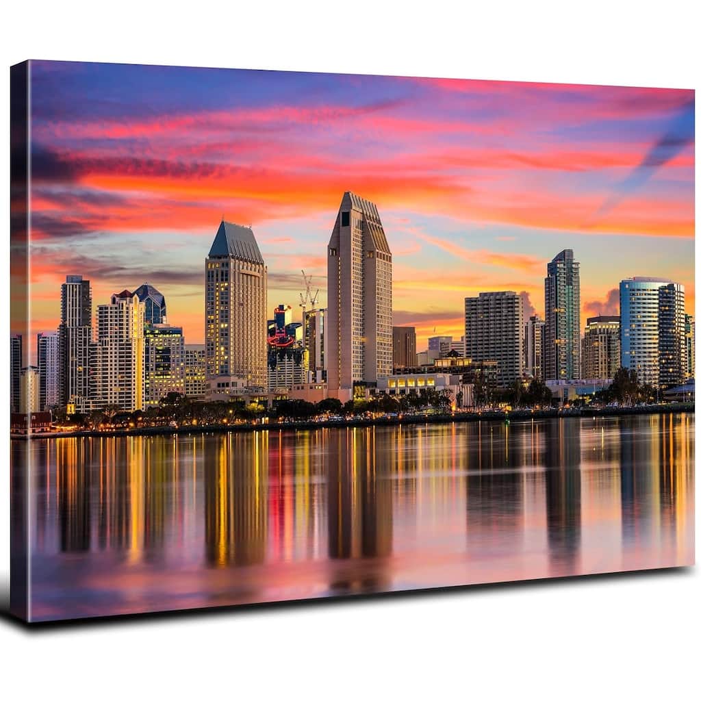 USA City Canvas Wall Art Sunset San Diego Skyline Pictures