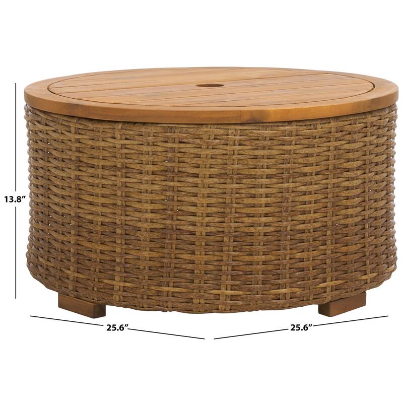 SAFAVIEH Couture Anguilla Wicker Indoor/Outdoor Storage Coffee Table (Fully Assembled) - 26"W x 26"D x 14"H
