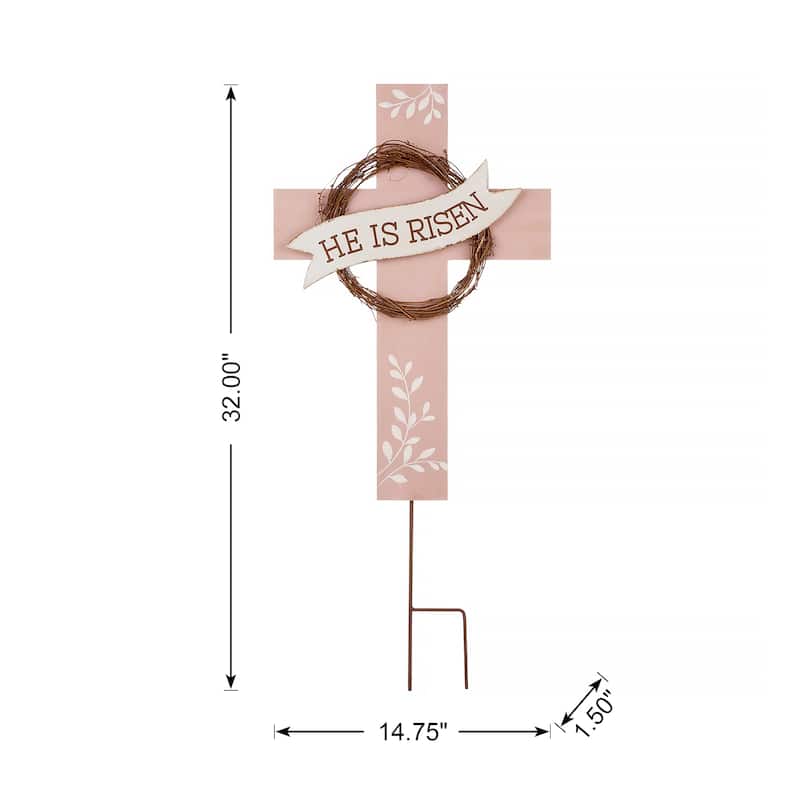 Glitzhome 32"H Easter Wooden Metal Cross Yard Stake Wall Decor