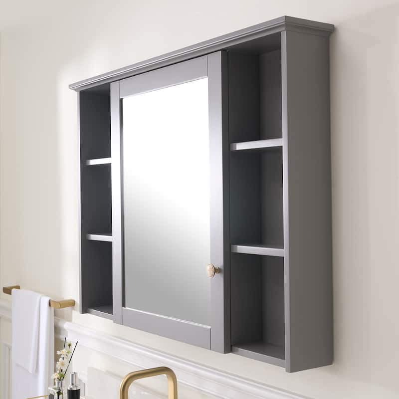 Modern Surface Mount Solid Wood Framed Medicine Cabinet With Mirror and Shelves