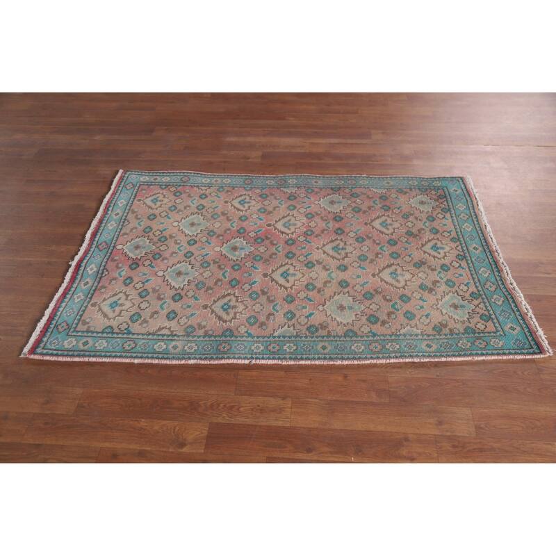 Hand Knotted Oriental 100% Wool Carpet Traditional All-Over Pink Tabriz Area Rug - 4' 7'' X 3' 1''