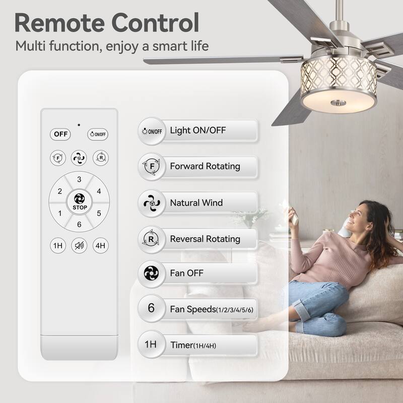52" Reversible 5-Blade Caged Ceiling Fan with Light and Remote