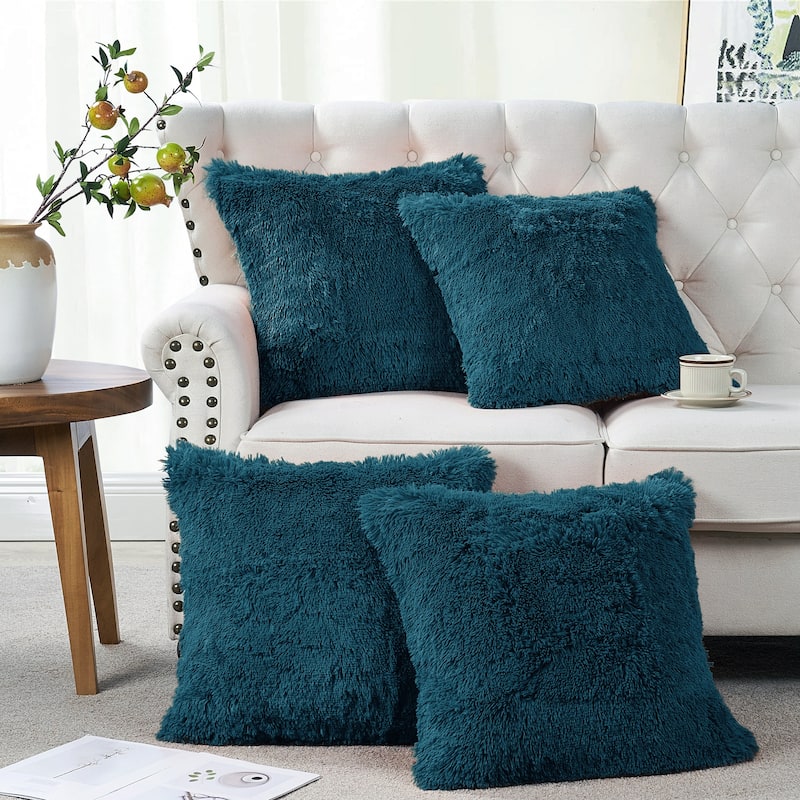 Halsted Shaggy FauxFur Decorative Throw Pillow Cover Set, NO INSERT - 20" x 20" - Teal