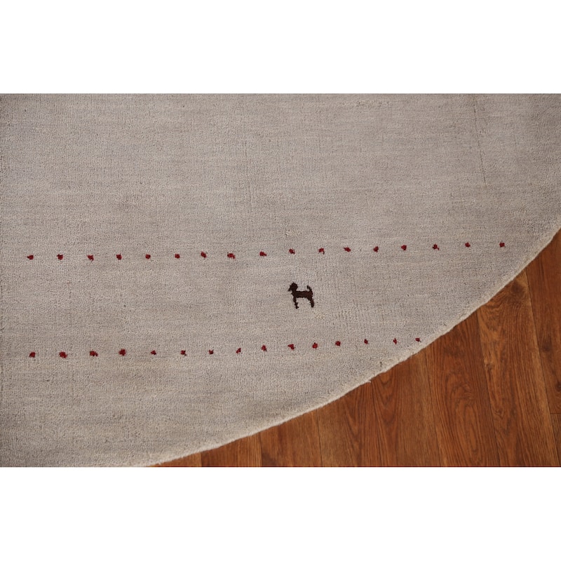 Hand Knotted Oriental 100% Wool Carpet Tribal Animal Pictorial Beige & Ivories Gabbeh Area Rug - 7' 11'' X 8' 1''