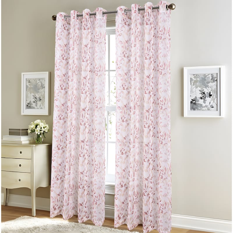 Taylor Leaves Metallic Window Curtain 84" or 95" - 95 Inches - Rose