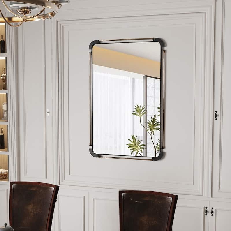 Rustic Metal Frame Accent Wall Mirror Living Room, Hallway - 35.4x23.6 inch