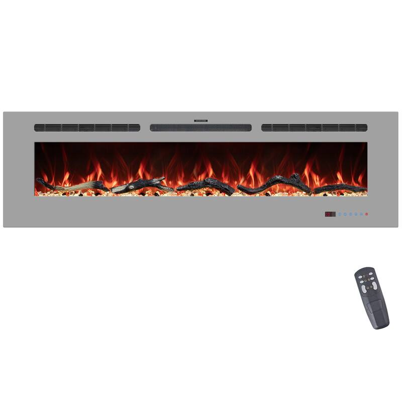 Electric Fireplace Inserts, Wall Mounted with 13 Flame Colors, Thermostat in Black - 60 IN - Grey