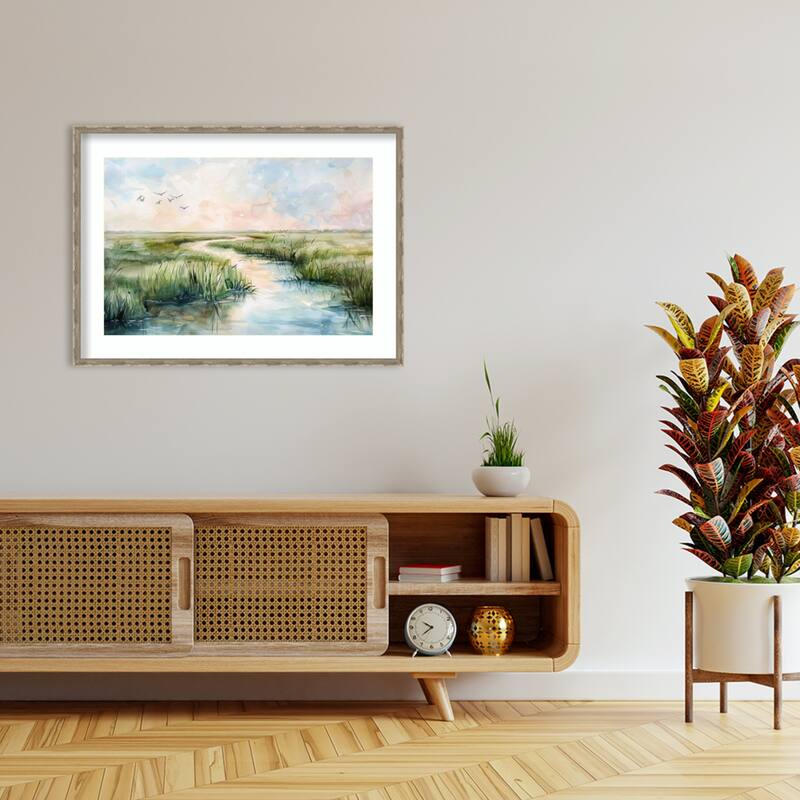 Marsh Meandering by Tradelink inhouse artist Wood Framed Wall Art Print - Mila Dark Silver