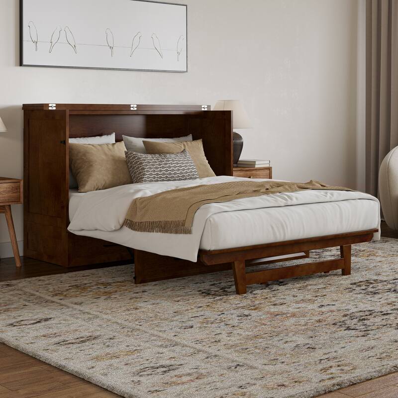 Full Murphy Bed Chest with Memory Foam Mattress, Storage Drawer, and Built-In Charging Station