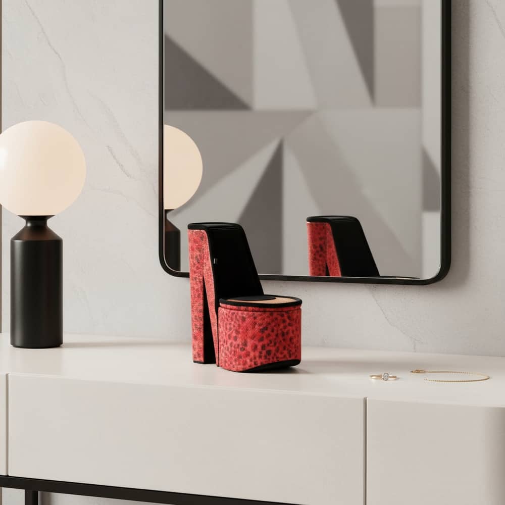 9" Blue And Black Glitter Velvet High Heel Jewelry Box