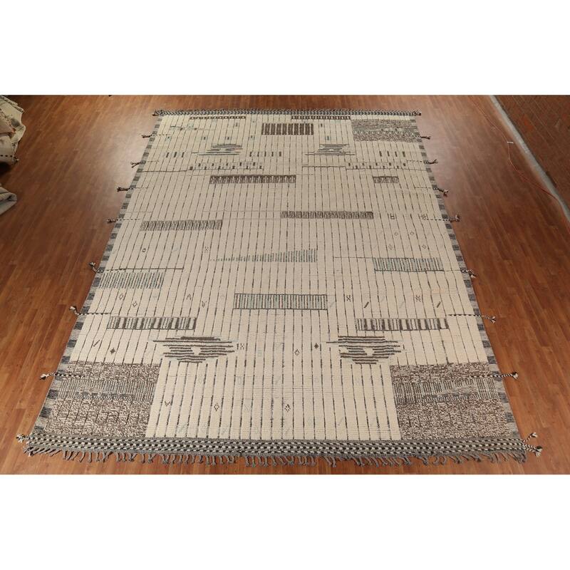 All-Over Striped Moroccan Large Area Rug Handmade Wool Carpet - 11'8"x 15'8"