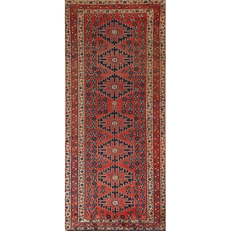 Geometric Sirjan Persian Vintage Runner Rug Handmade Wool Carpet - 3'8"x 9'4"