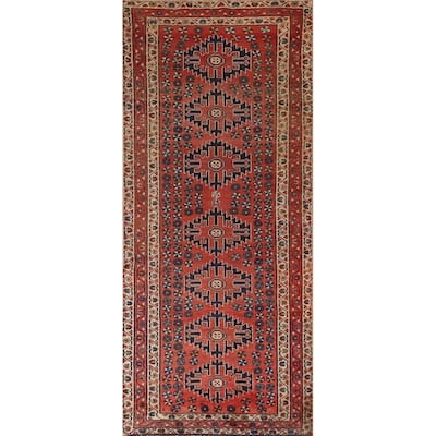 Geometric Sirjan Persian Vintage Runner Rug Handmade Wool Carpet - 3'8"x 9'4"