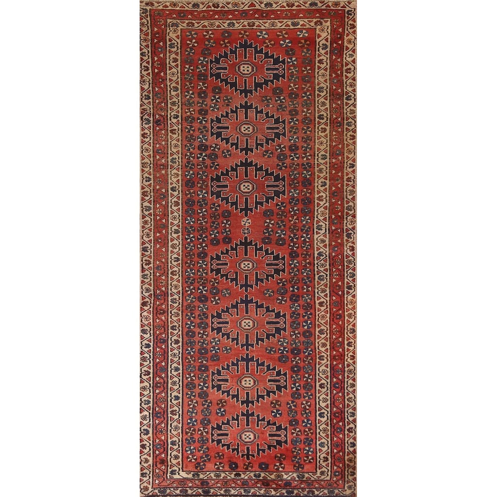 Geometric Sirjan Persian Vintage Runner Rug Handmade Wool Carpet - 3'8"x 9'4"