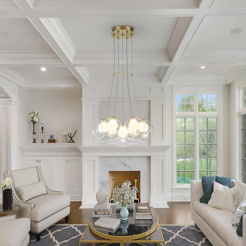 Modern Textured Glass Globe Pendant Light Frosted Shade Dining Room