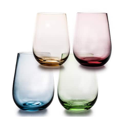 Colorful Stemless Wine Glasses (16.5 oz. set of 4) - 2.7"W x 4.7" H