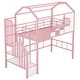 preview thumbnail 8 of 14, Stylish Metal Loft Bed with Roof Design and A Storage Box, Twin, Pink
