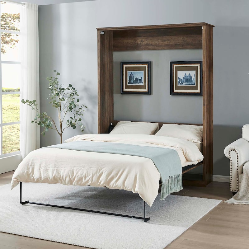 Queen Size Murphy Wall Bed Cabinet Space-Saving Bed for Guest Room