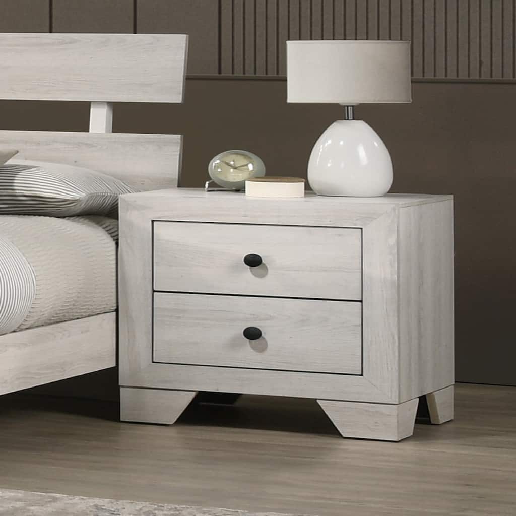 1pc Rustic Two Drawers Storage Nightstand White Wash Finish