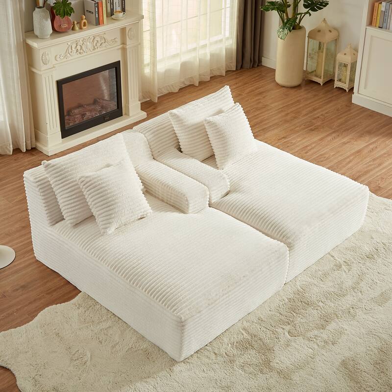 Corduroy Upholstery Cloud Modular Sectional Sofa with Chaise and Pillows, All-Foam Compression Design