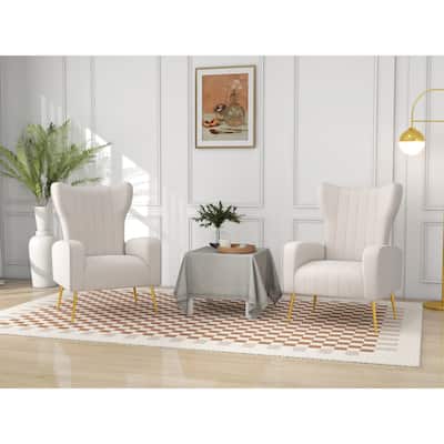 2 Set Velvet Accent Chair Upholstered Living Room Arm Chair