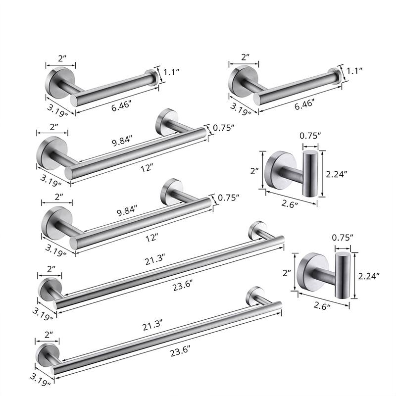 8-Pieces Brushed Nickel Bathroom Accessories Set, Stainless Steel Bathroom Hardware Set, Bath Towel Bar Set - Brushed Nickel