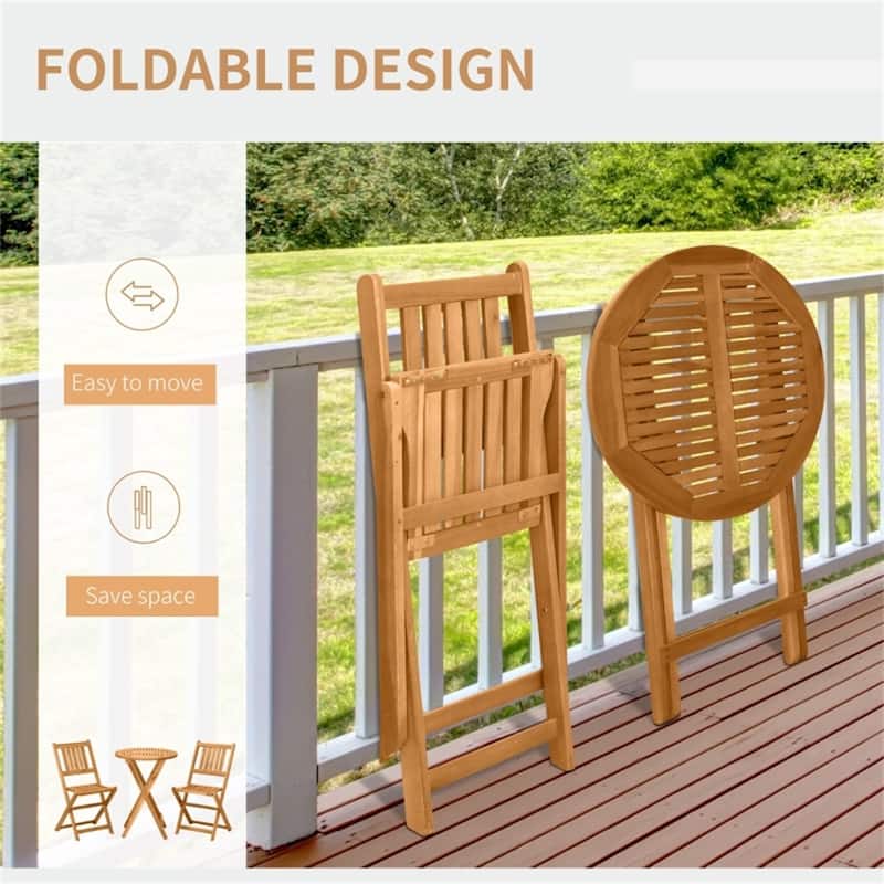 Teak Acacia Wood Folding Patio Bistro Set Table and Chairs for Outdoor Use - 16.25" x 20" x 32.25"