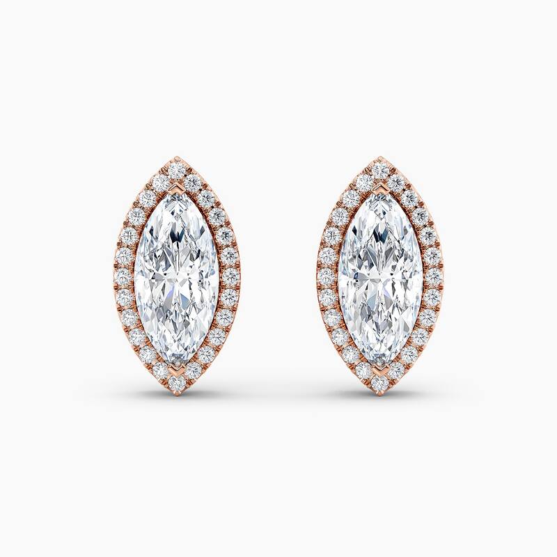 Auriya 14k Gold Lab Grown Halo Marquise Diamond Stud Earrings 0.50 to 8.00 ct. tw. Push-Back (F-G VS) - White - Rose - 8.80ct. tw.