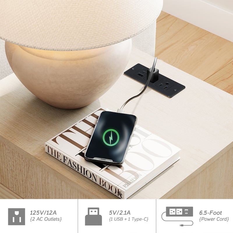 4 Pcs Bedroom Set，Wooden Dresser and Nightstand Sets, Reeded Dresserwith Doors, Night Stand of 2 with Charging