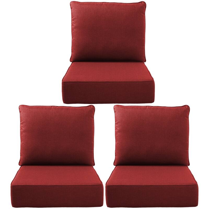 Gymojoy 24"x22"x6" Patio Thick Cushions & Pillows Set - Deep Seat Indoor/Outdoor Water & Fade Resistant - Three Sets - Red