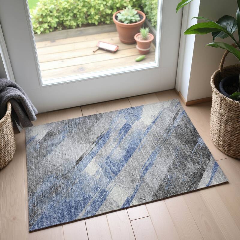 Premium Washable Super Soft Abstract Stripe Mayfield Rug - Sky - 1'8" x 2'6"