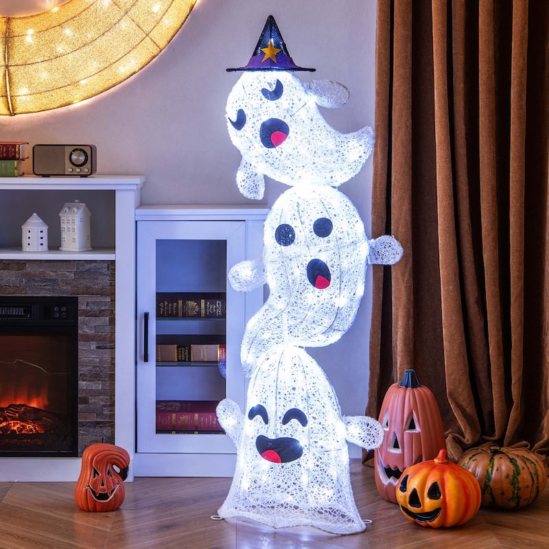 Costway 4 FT Lighted Stacked Ghosts Standing Halloween Decoration with - See Details