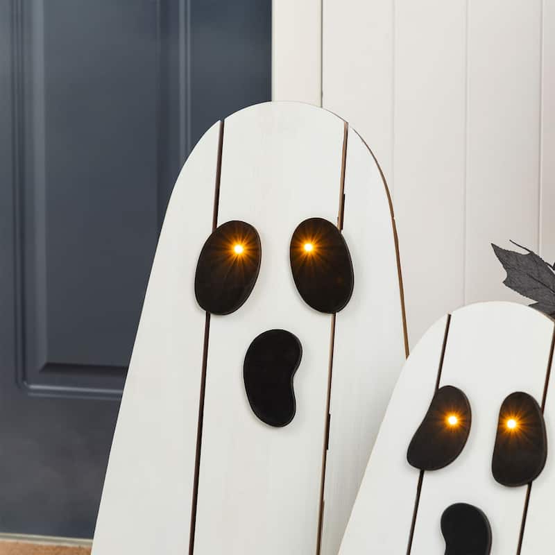 Glitzhome S/2 24"H & 17.75"H Halloween Lighted Wood Ghost Porch Decor