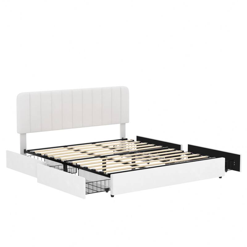 Javlergo Upholstered Platform Bed Frame with Storage Drawers and Adjustable Headboard, No Box Spring Needed