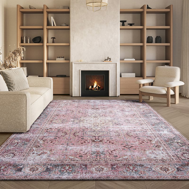 SAFAVIEH Tucson Machine Washable Slip Resistant Jeanne Traditional Rug