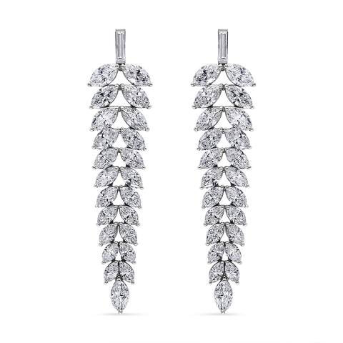 18K White Gold 16.00 Cttw Marquise and Baguette Diamond Leaf Shape Chandelier Drop and Dangle Omega Back Earrings (F-G, VS2-SI1)
