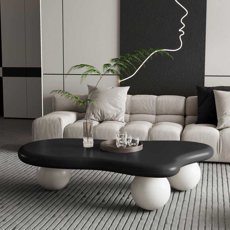 47-Inch Cloud-Shaped Coffee Table with 3 Ball Legs for Living Room - Black White