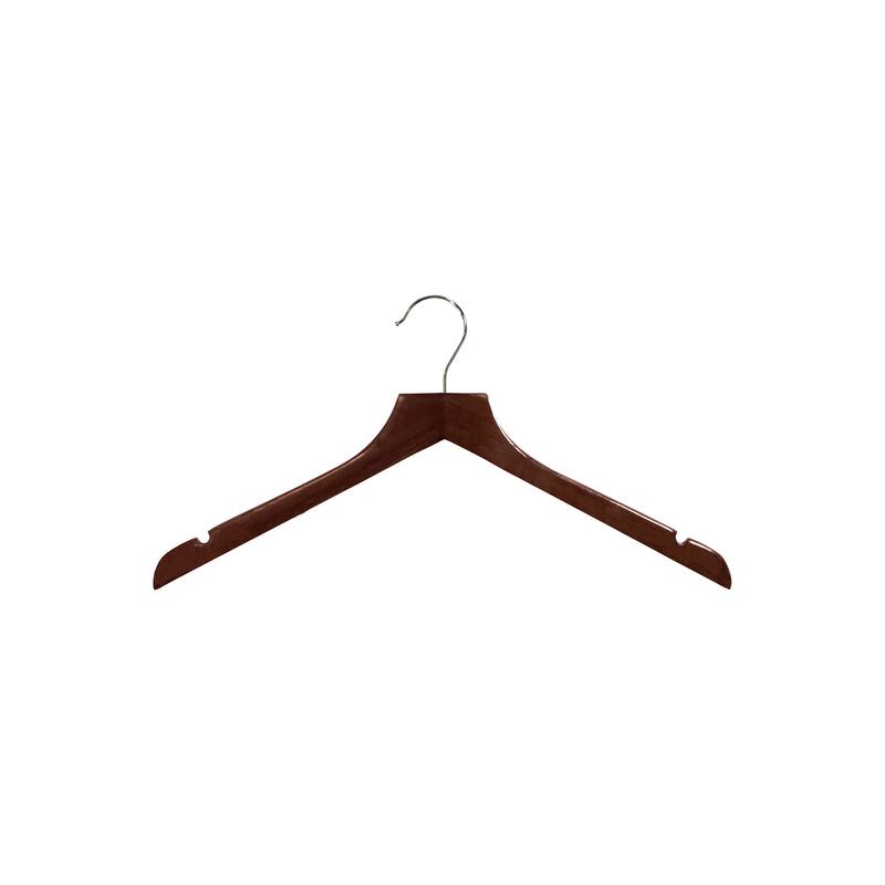 Walnut Wooden Top Hanger with Notches 17" Length x 7/16" Thick, Chrome Hook Box of 25