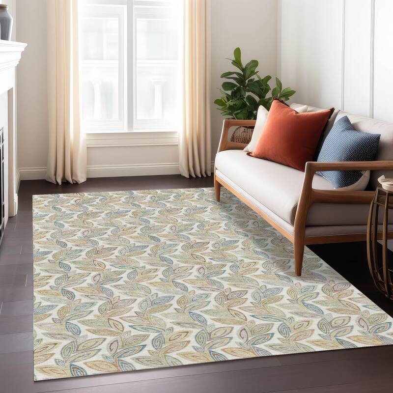 Machine Washable Indoor/ Outdoor Modern Rose Hill Chantille Rug