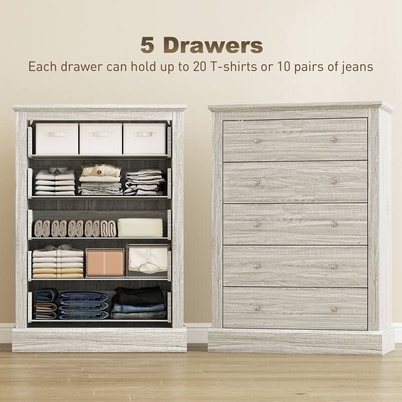 Rossetta 5-Drawer Anti-tip Kit Classic Farmhouse Style Closet Dresser with Protective Pads