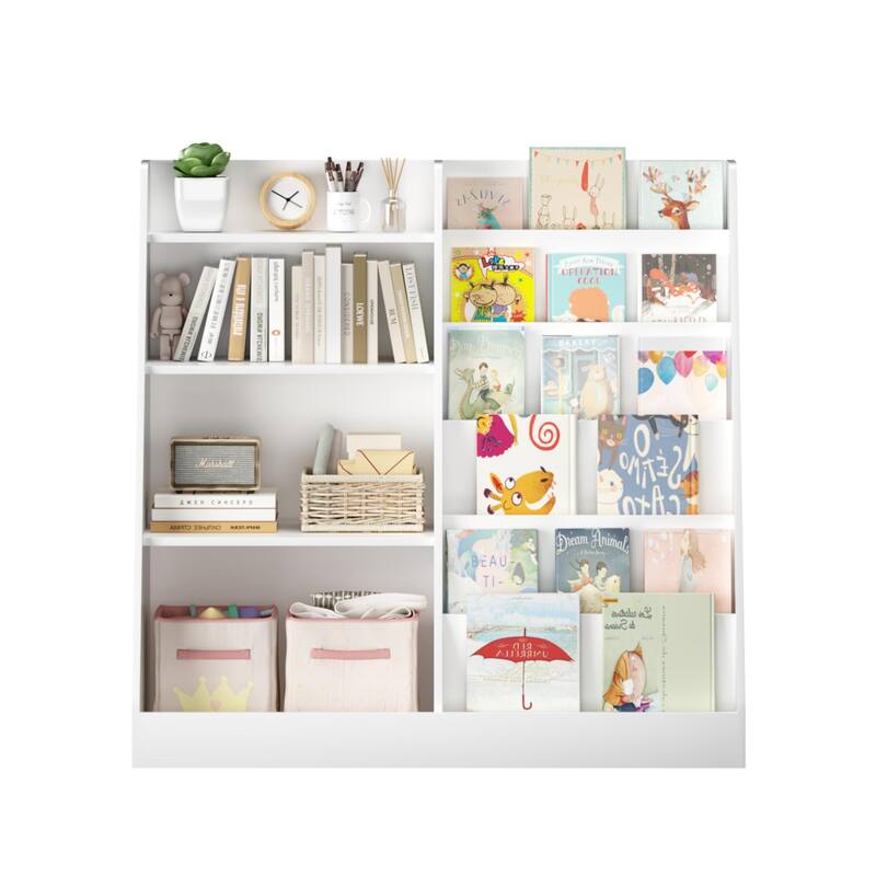 Anmytek Kids Bookcase Large Capacity Trapezoid Bookshelf Eco Friendly Wood Toy Storage Organizer Cabinet