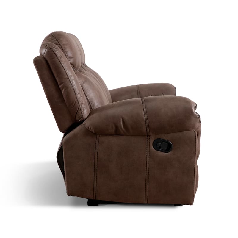Verne Brown Manual Microsuede Reclining Sofa with Flip Down Cup Holders
